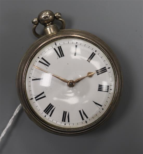 A George IV silver pair case keywind verge pocket watch by Thomas Westbrook.